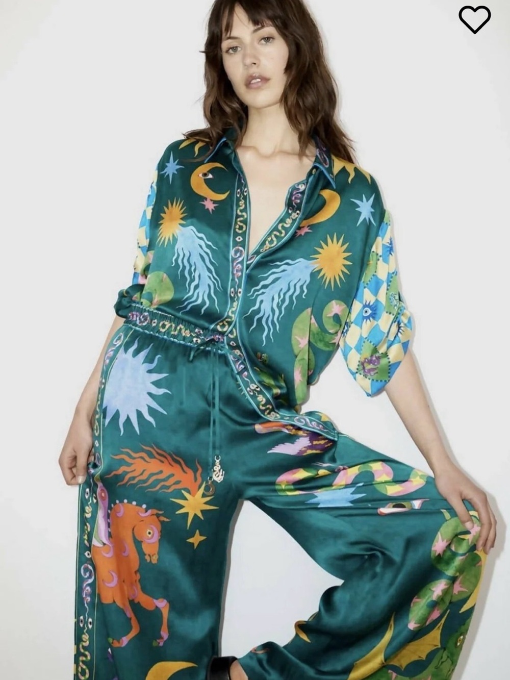 Whimsical Celestial 2-Piece Matching Set | Button-Up Shirt & Wide-Leg Pants